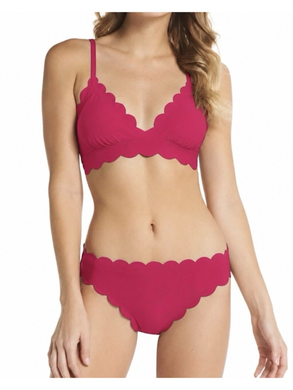 Chelsea28 Cerise Red Pink Scalloped Two Piece Swimsuit Bikini Size M NEW